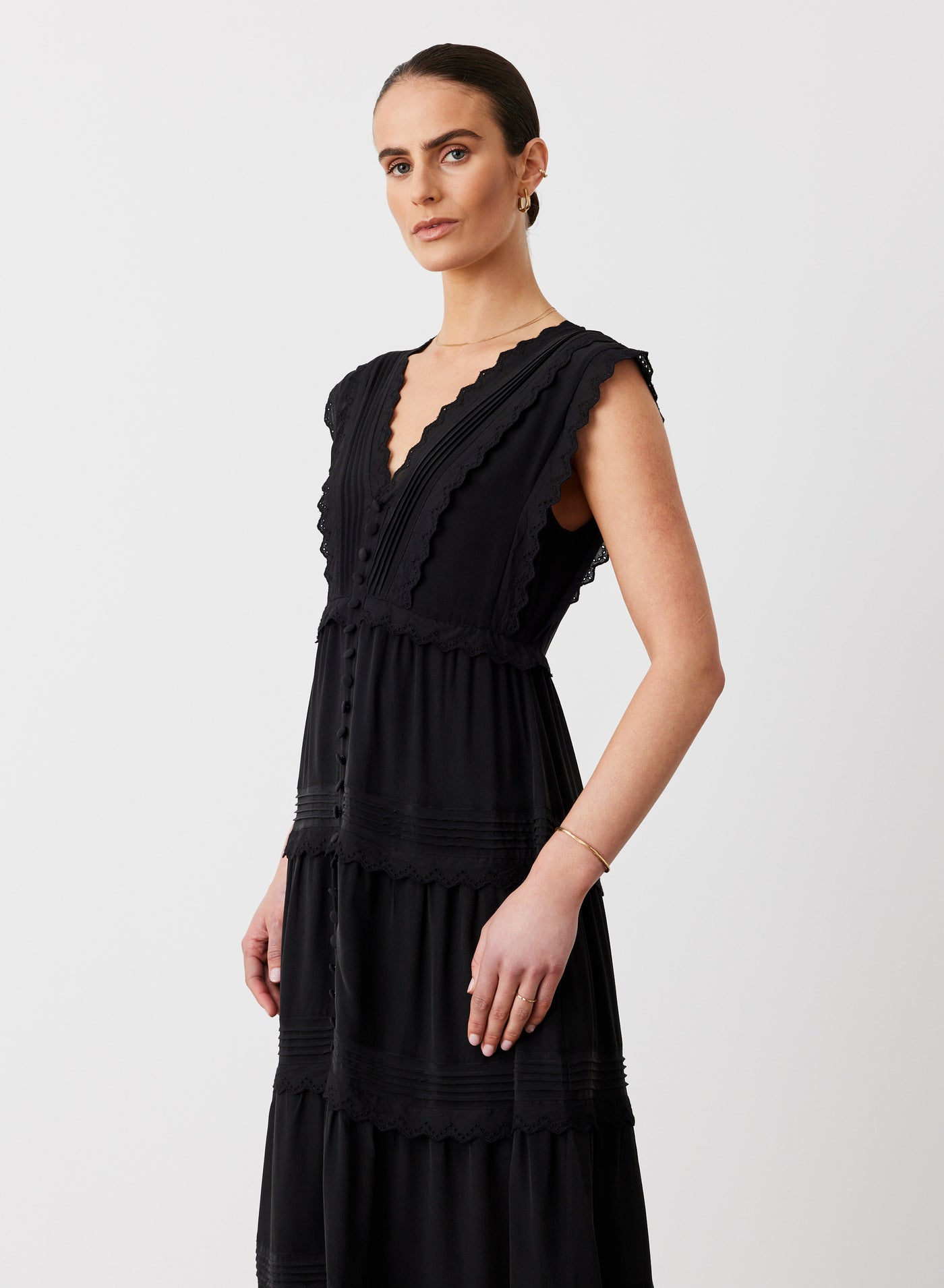 SASHA SILK MIDI DRESS | SANDWASH BLACK