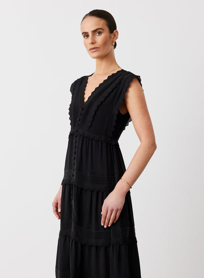 SASHA SILK MIDI DRESS | SANDWASH BLACK