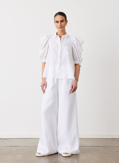 Fleur Linen Palazzo Pant | Optical White