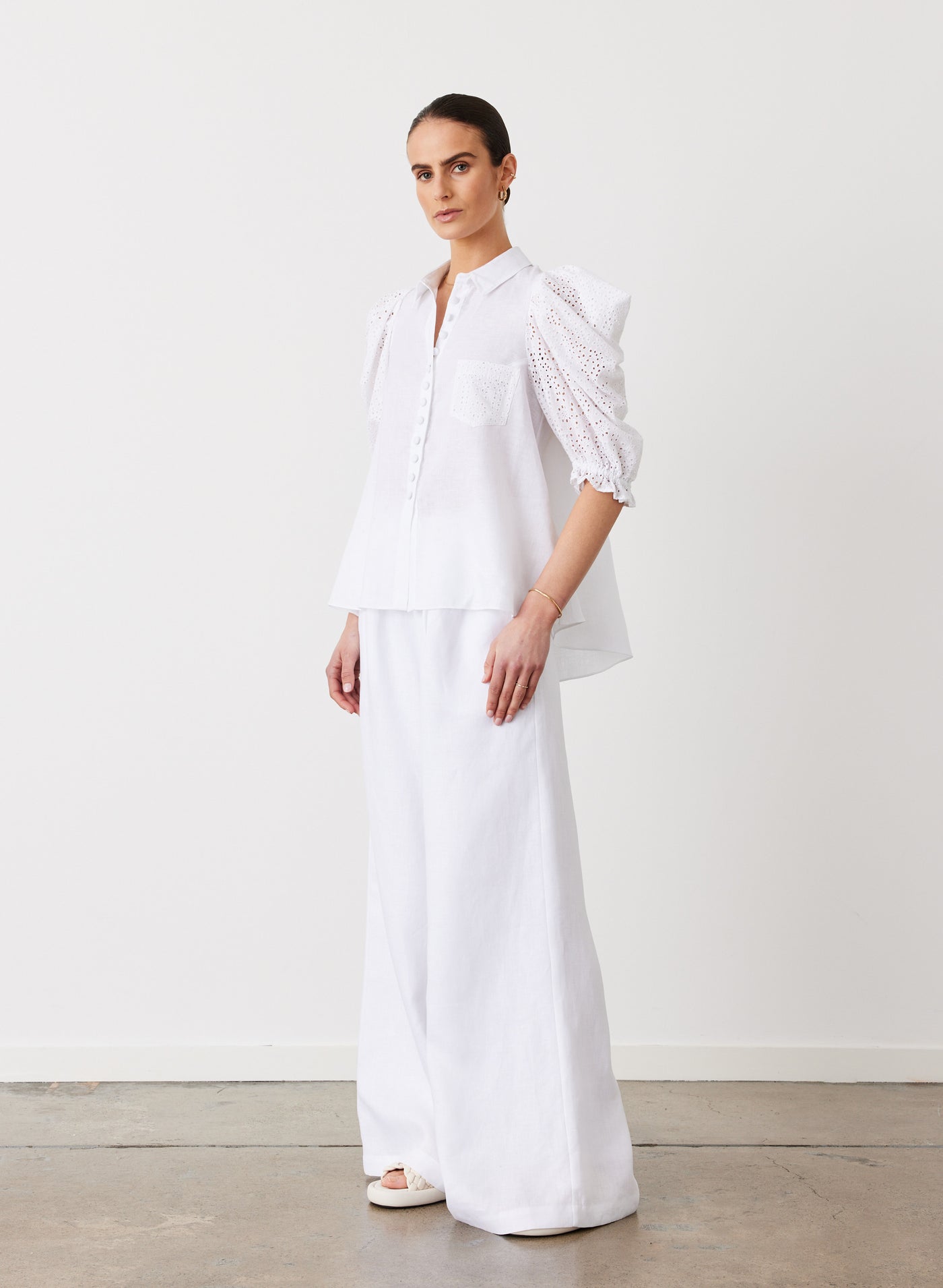 Sienna Linen Cotton Broderie Shirt | Optical White