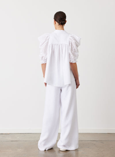 Sienna Linen Cotton Broderie Shirt | Optical White