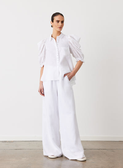 Sienna Linen Cotton Broderie Shirt | Optical White
