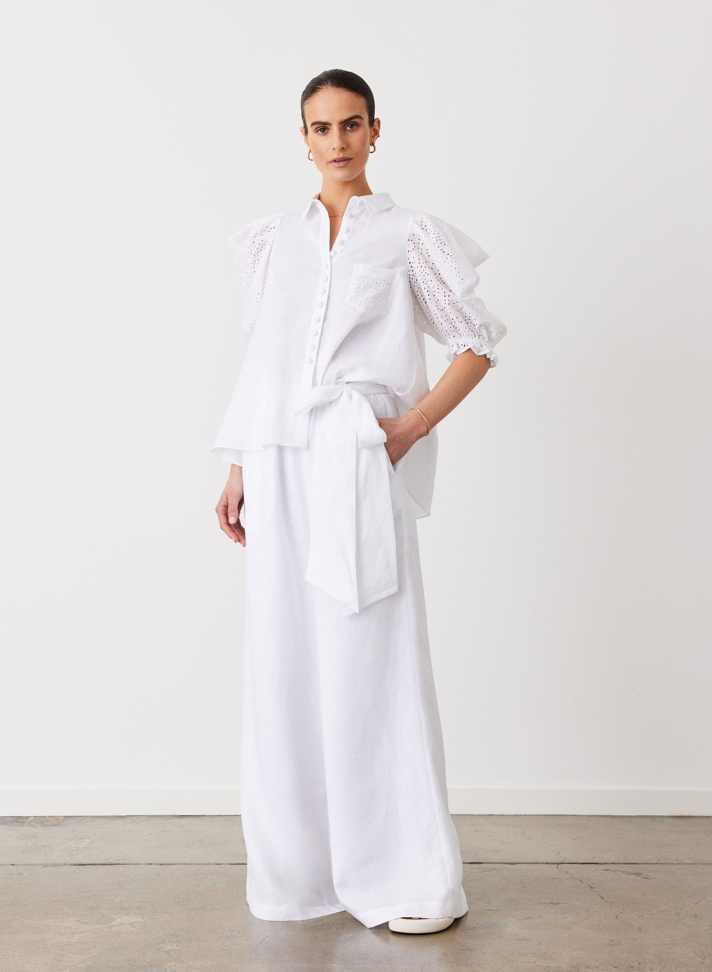 Fleur Linen Palazzo Pant | Optical White