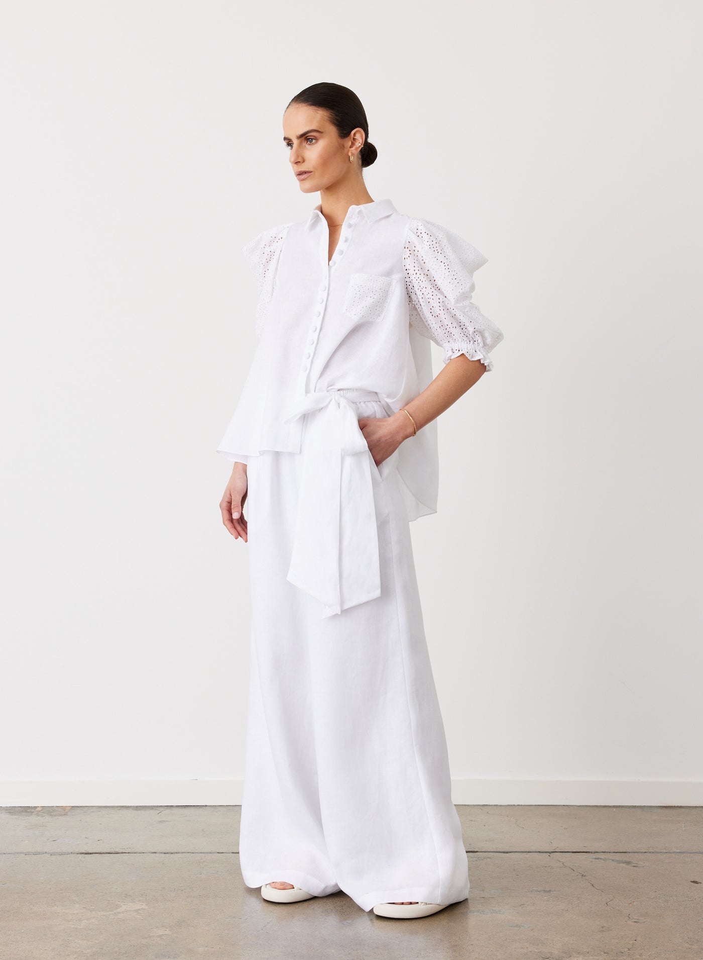 Fleur Linen Palazzo Pant | Optical White