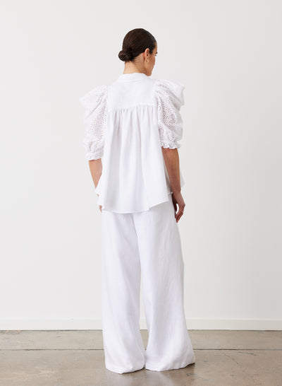 Fleur Linen Palazzo Pant | Optical White