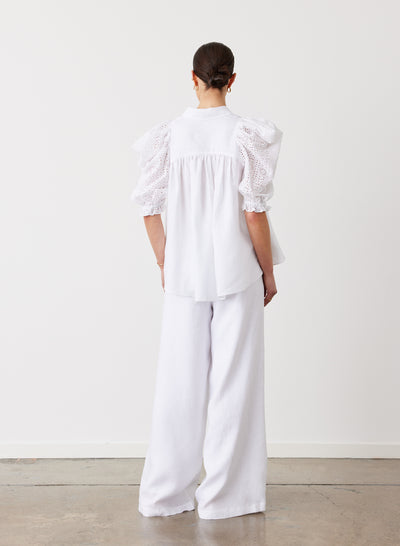 Fleur Linen Palazzo Pant | Optical White