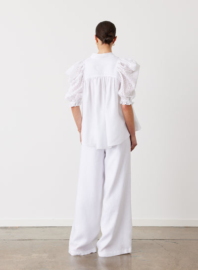 Sienna Linen Cotton Broderie Shirt | Optical White