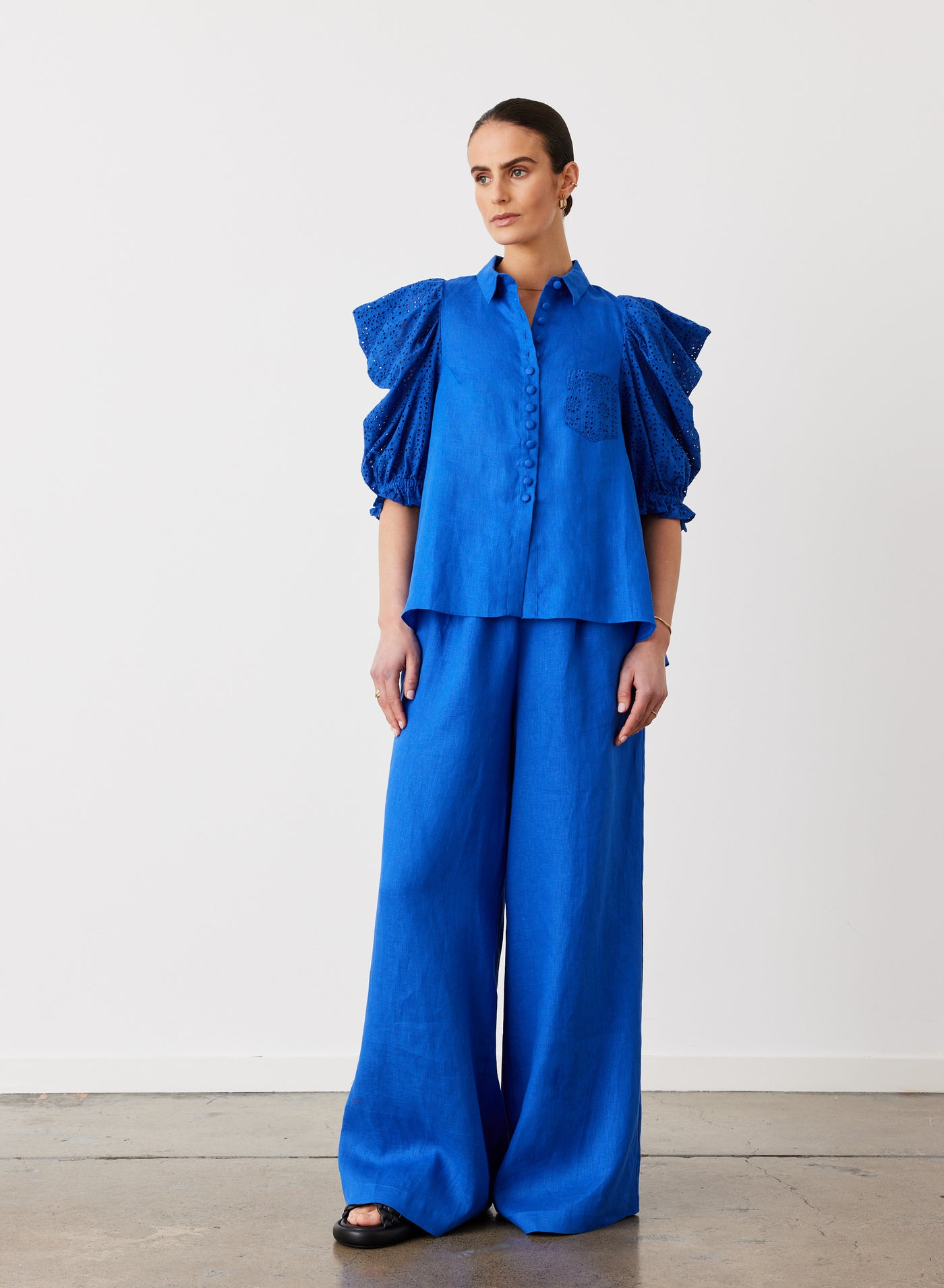 Fleur Linen Palazzo Pant | Lapis Blue