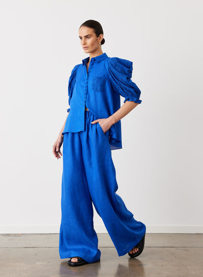 Fleur Linen Palazzo Pant | Lapis Blue