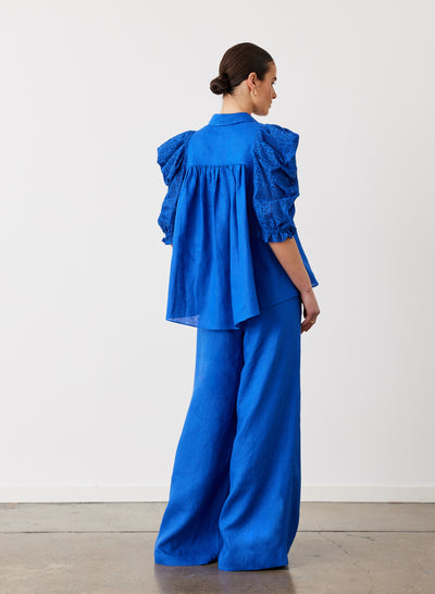 Fleur Linen Palazzo Pant | Lapis Blue