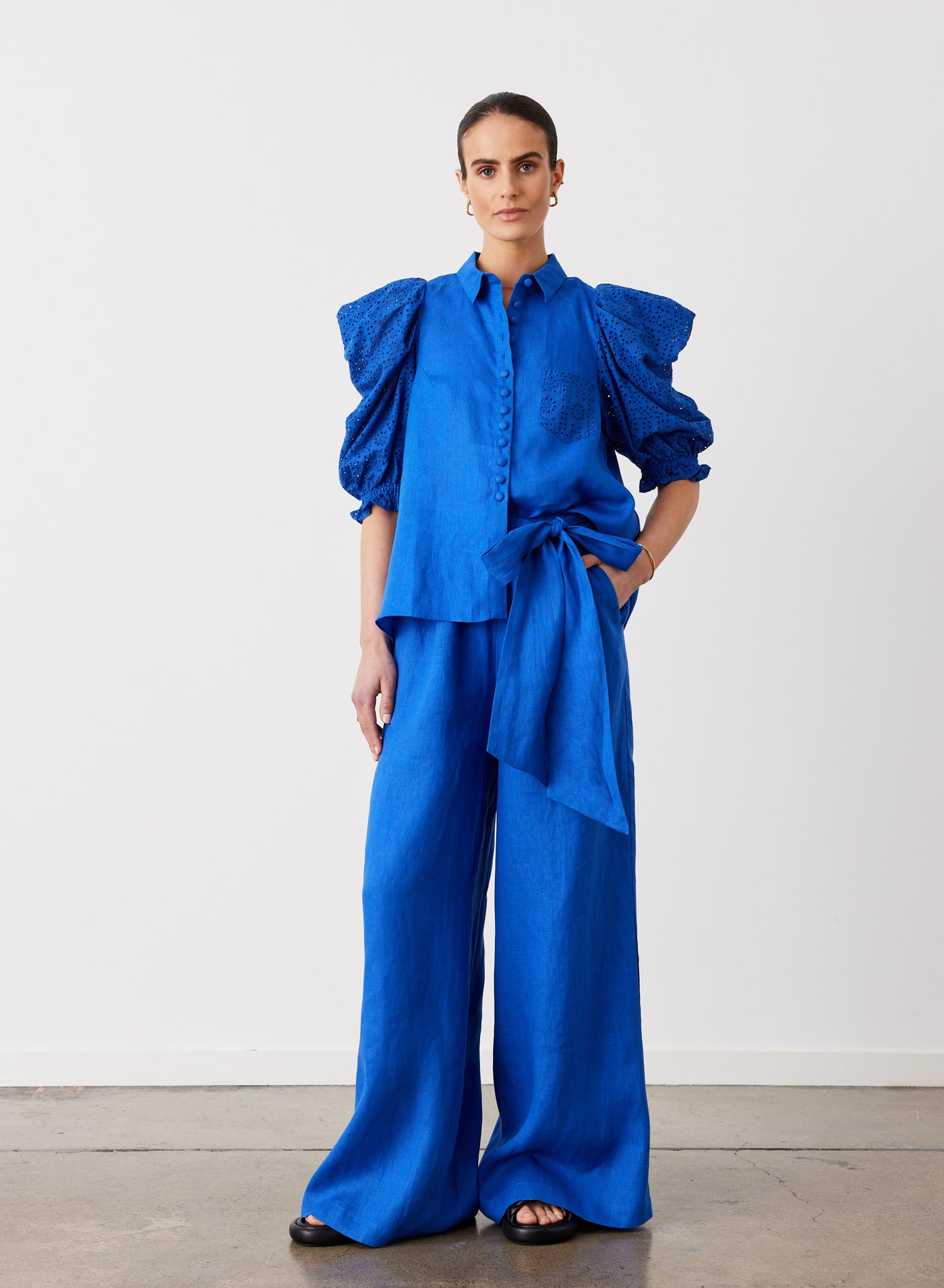 Fleur Linen Palazzo Pant | Lapis Blue