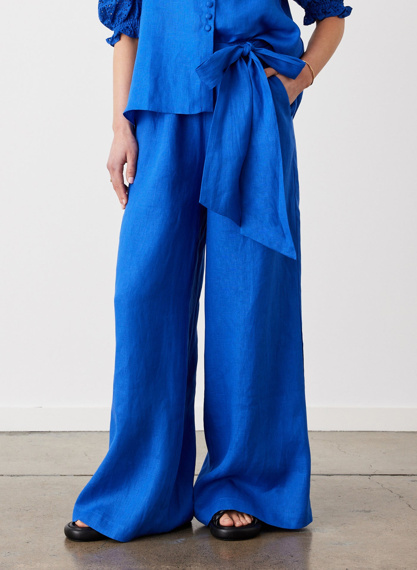 Fleur Linen Palazzo Pant | Lapis Blue