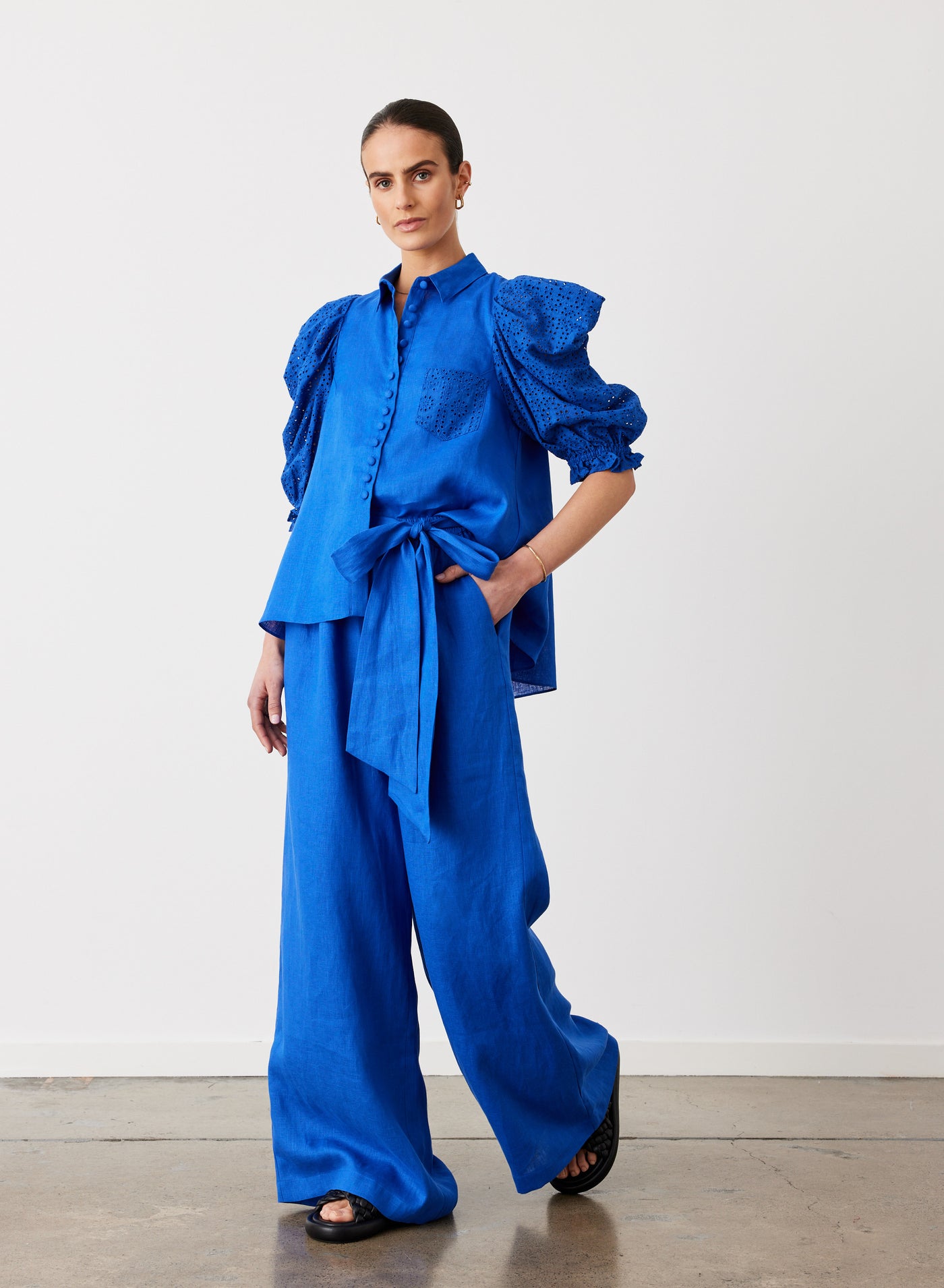 Fleur Linen Palazzo Pant | Lapis Blue