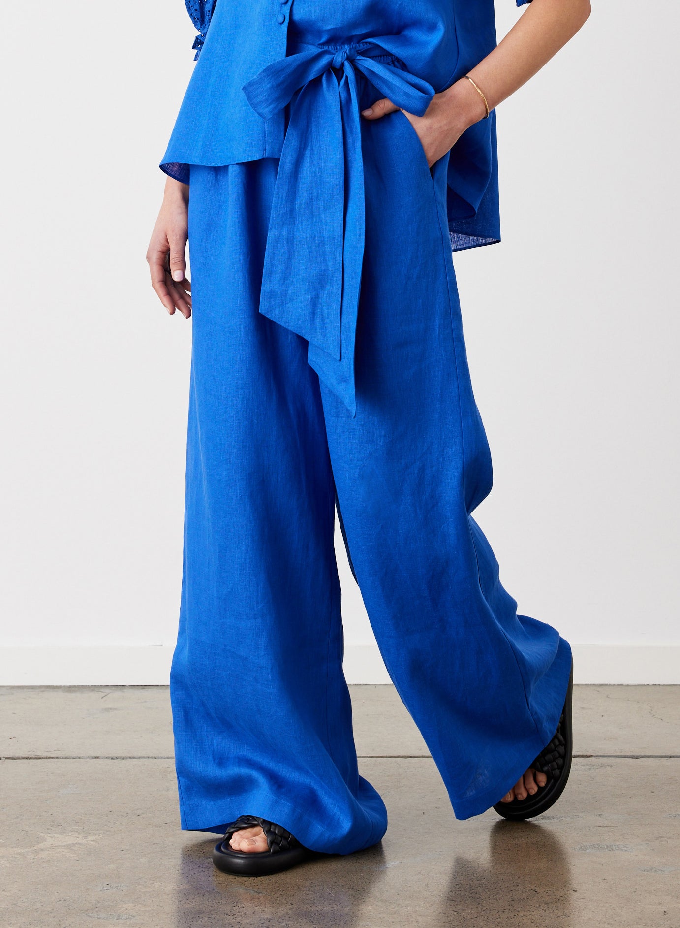 Fleur Linen Palazzo Pant | Lapis Blue