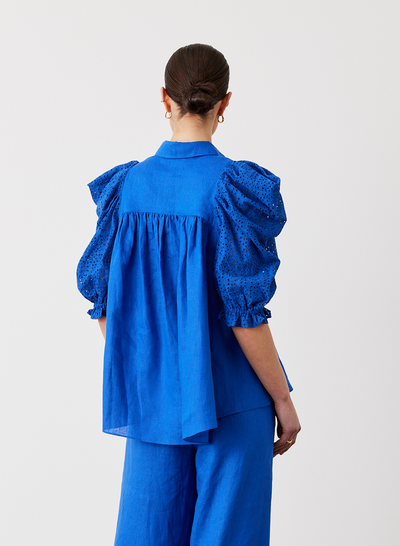 Sienna Linen Cotton Broderie Shirt | Lapis Blue