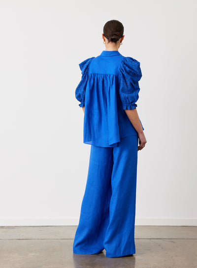 Fleur Linen Palazzo Pant | Lapis Blue