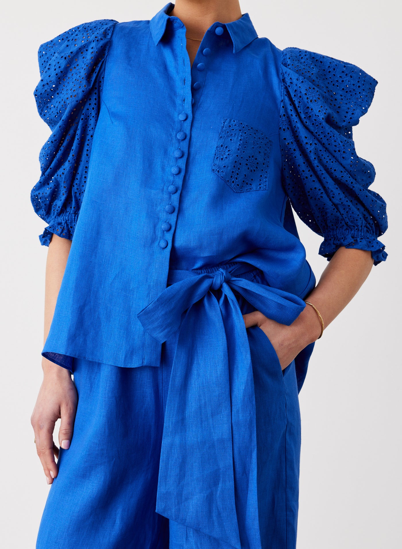 Sienna Linen Cotton Broderie Shirt | Lapis Blue