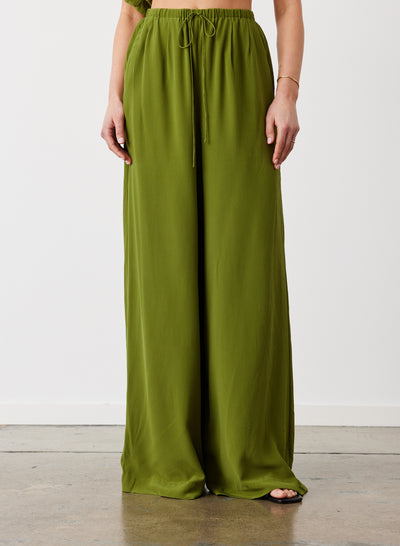 SOPHIA SILK PALAZZO PANT | SANDWASH OLIVE