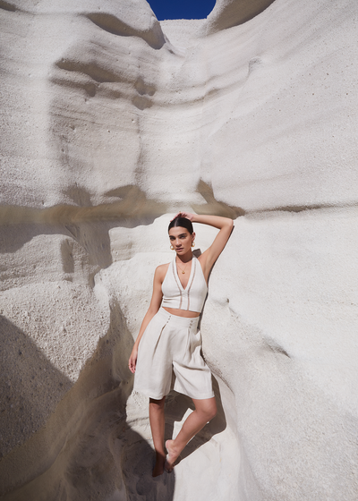 OLIVIA LINEN CROP TOP | FLAX