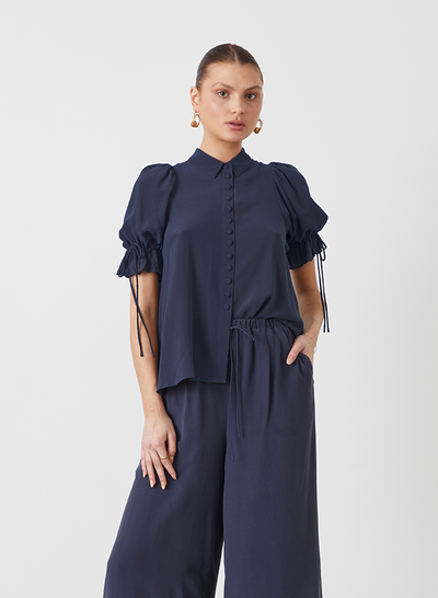 SARA SILK SHIRT | NAVY