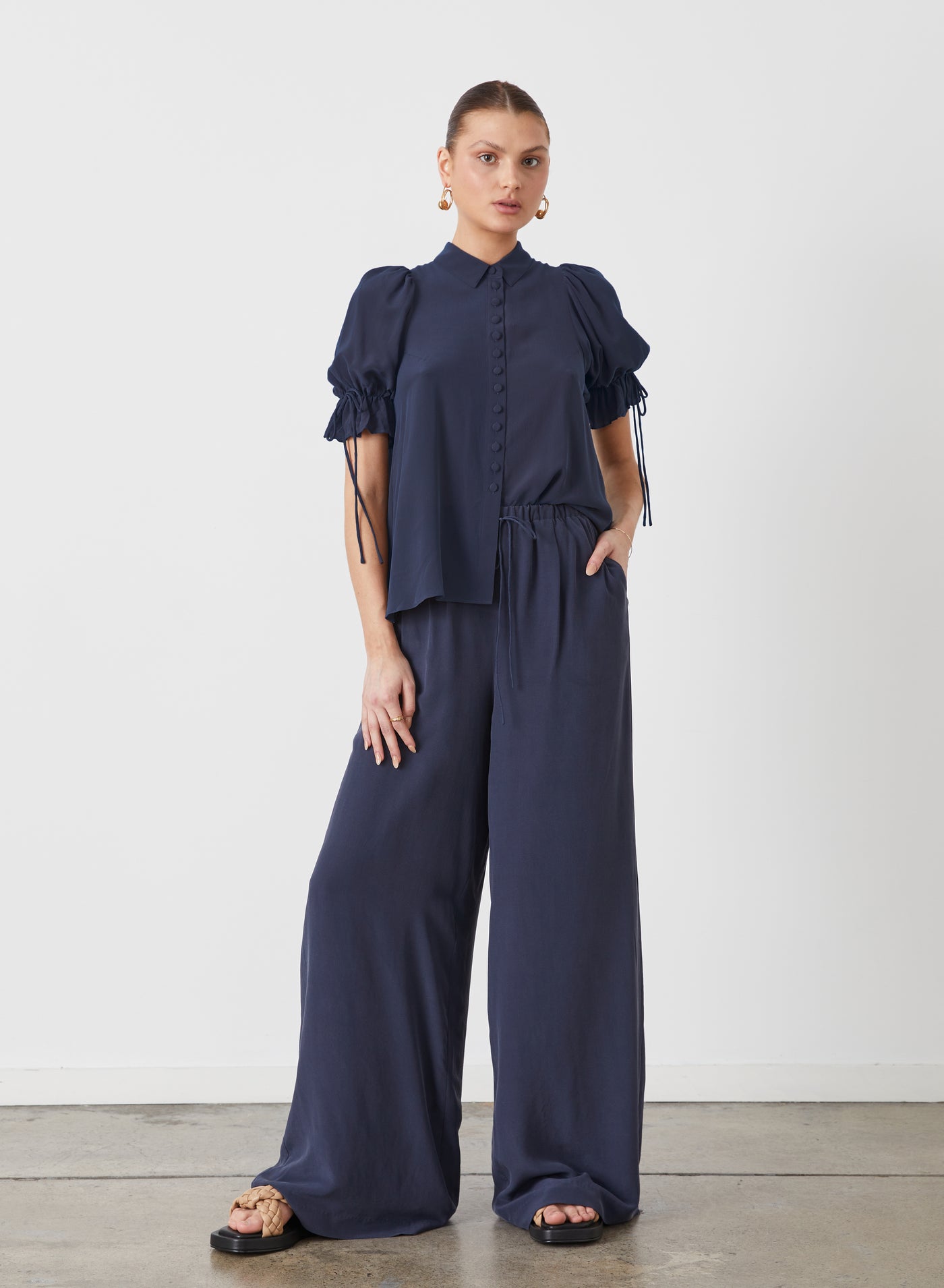 Sophia Silk Palazzo Pant | Sandwash Navy