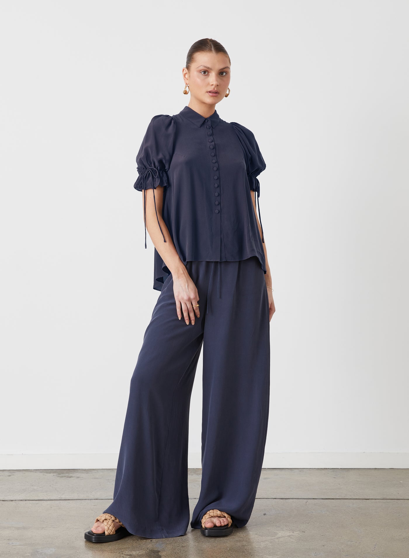 Sophia Silk Palazzo Pant | Navy