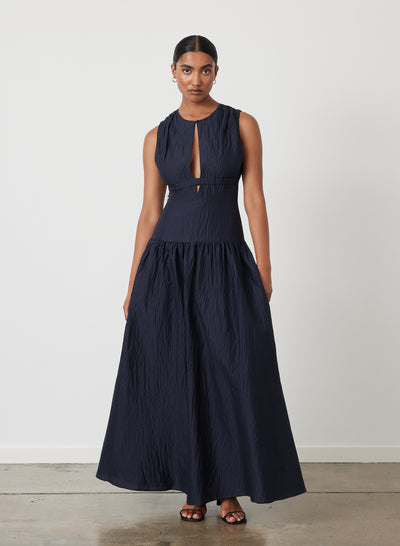 LOREN SILK LINEN MAXI DRESS | BLACK INDIGO