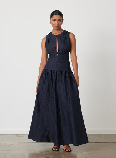 Loren Silk Linen Maxi Dress | Black Indigo