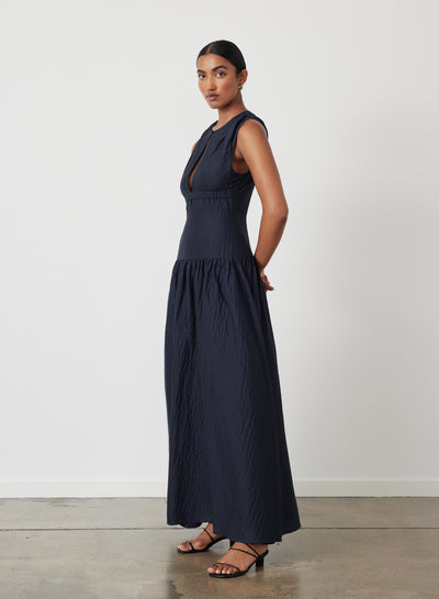 Loren Silk Linen Maxi Dress | Black Indigo