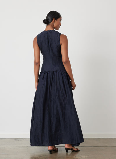 Loren Silk Linen Maxi Dress | Black Indigo