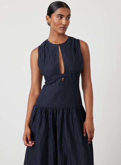 Loren Silk Linen Maxi Dress | Black Indigo