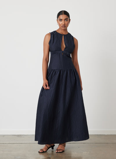 Loren Silk Linen Maxi Dress | Black Indigo