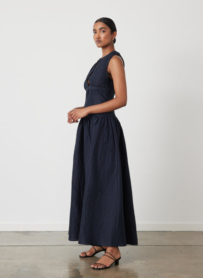 LOREN SILK LINEN MAXI DRESS | BLACK INDIGO