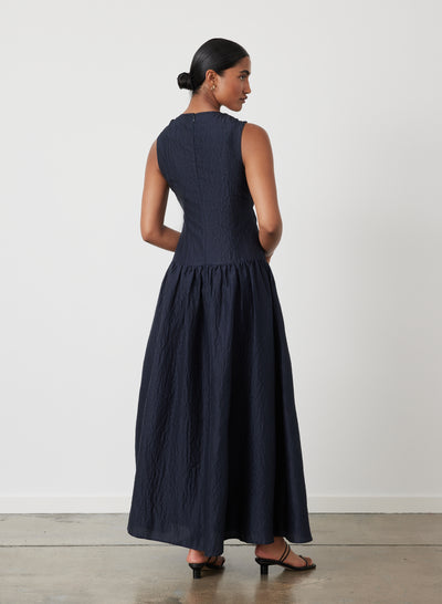 Loren Silk Linen Maxi Dress | Black Indigo