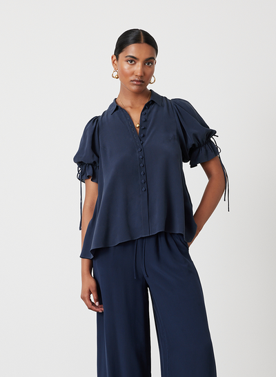 SARA SILK SHIRT | NAVY