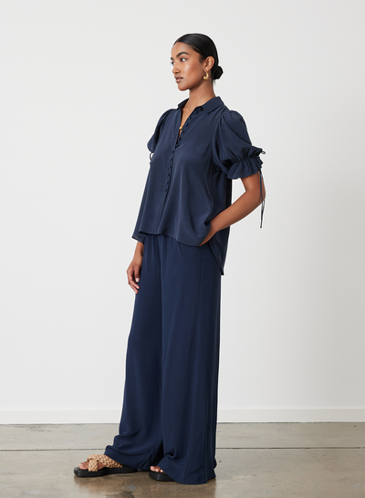 SARA SILK SHIRT | NAVY