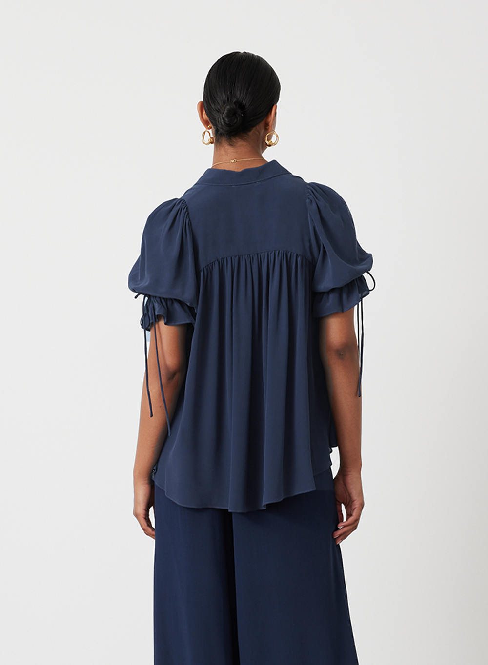 SARA SILK SHIRT | NAVY