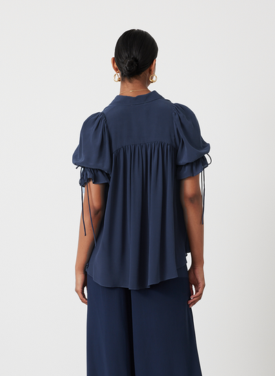 SARA SILK SHIRT | NAVY