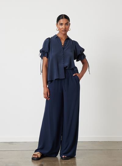 Sophia Silk Palazzo Pant | Navy