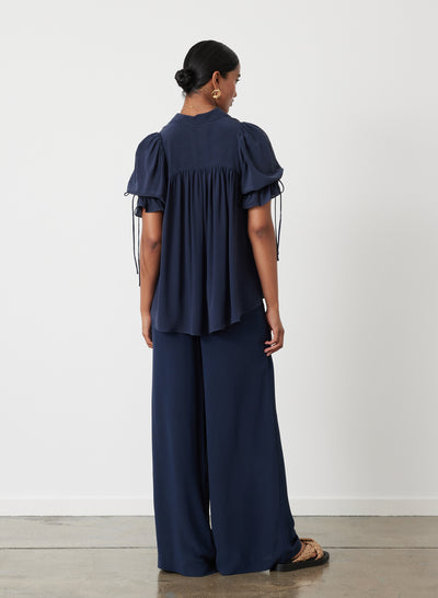 SARA SILK SHIRT | NAVY