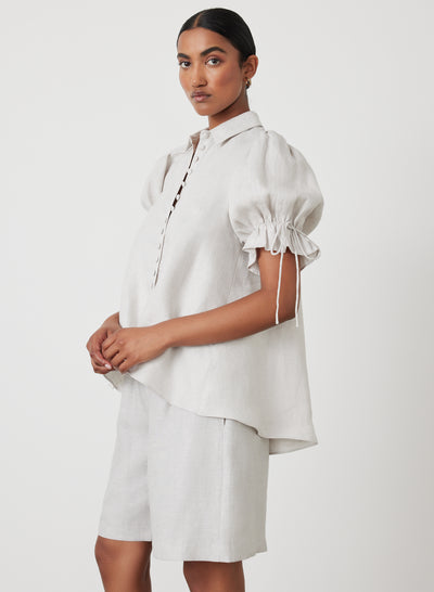 LUCIA LINEN BERMUDA SHORT | MOON