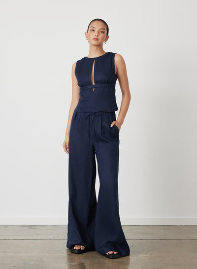 SOPHIA LINEN PALAZZO PANT | NAVY