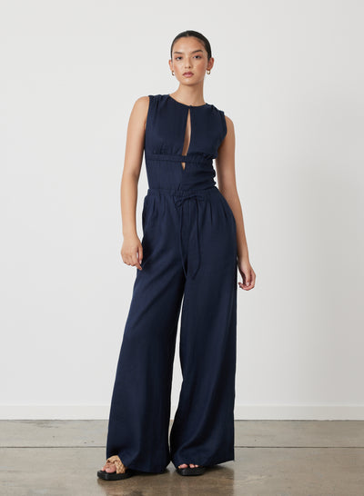 SOPHIA LINEN PALAZZO PANT | NAVY