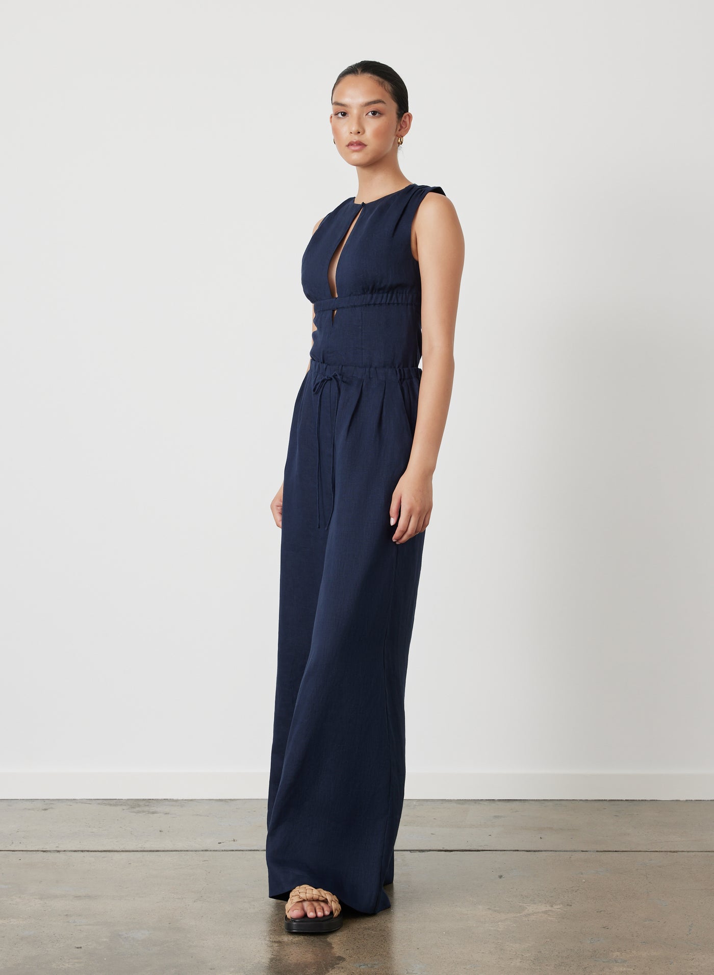 SOPHIA LINEN PALAZZO PANT | NAVY