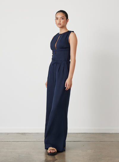 SOPHIA LINEN PALAZZO PANT | NAVY