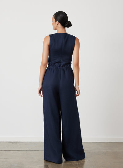 SOPHIA LINEN PALAZZO PANT | NAVY