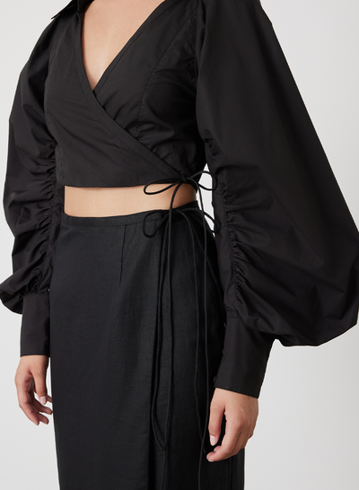 PHOEBE ORGANIC COTTON WRAP TOP | BLACK