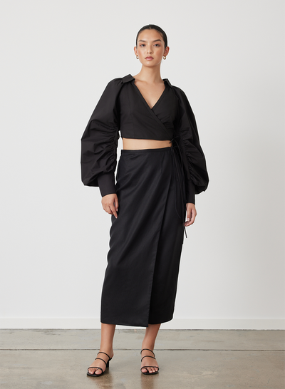 PHOEBE ORGANIC COTTON WRAP TOP | BLACK