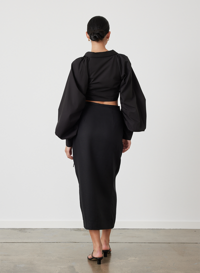 PHOEBE ORGANIC COTTON WRAP TOP | BLACK