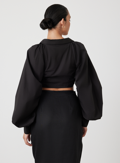 PHOEBE ORGANIC COTTON WRAP TOP | BLACK